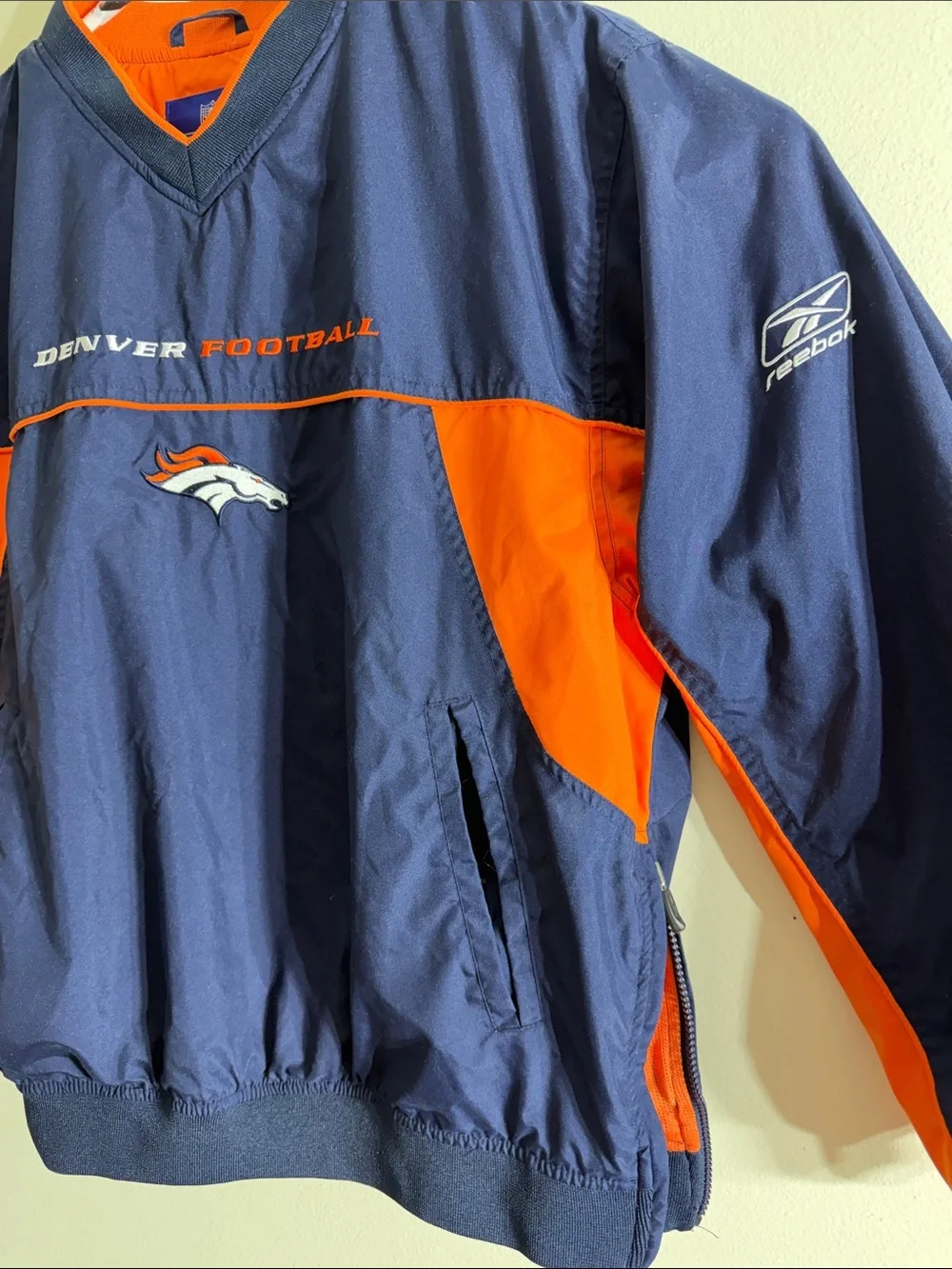 Reebok Navy & Orange Denver Broncos Pullover Windbreaker